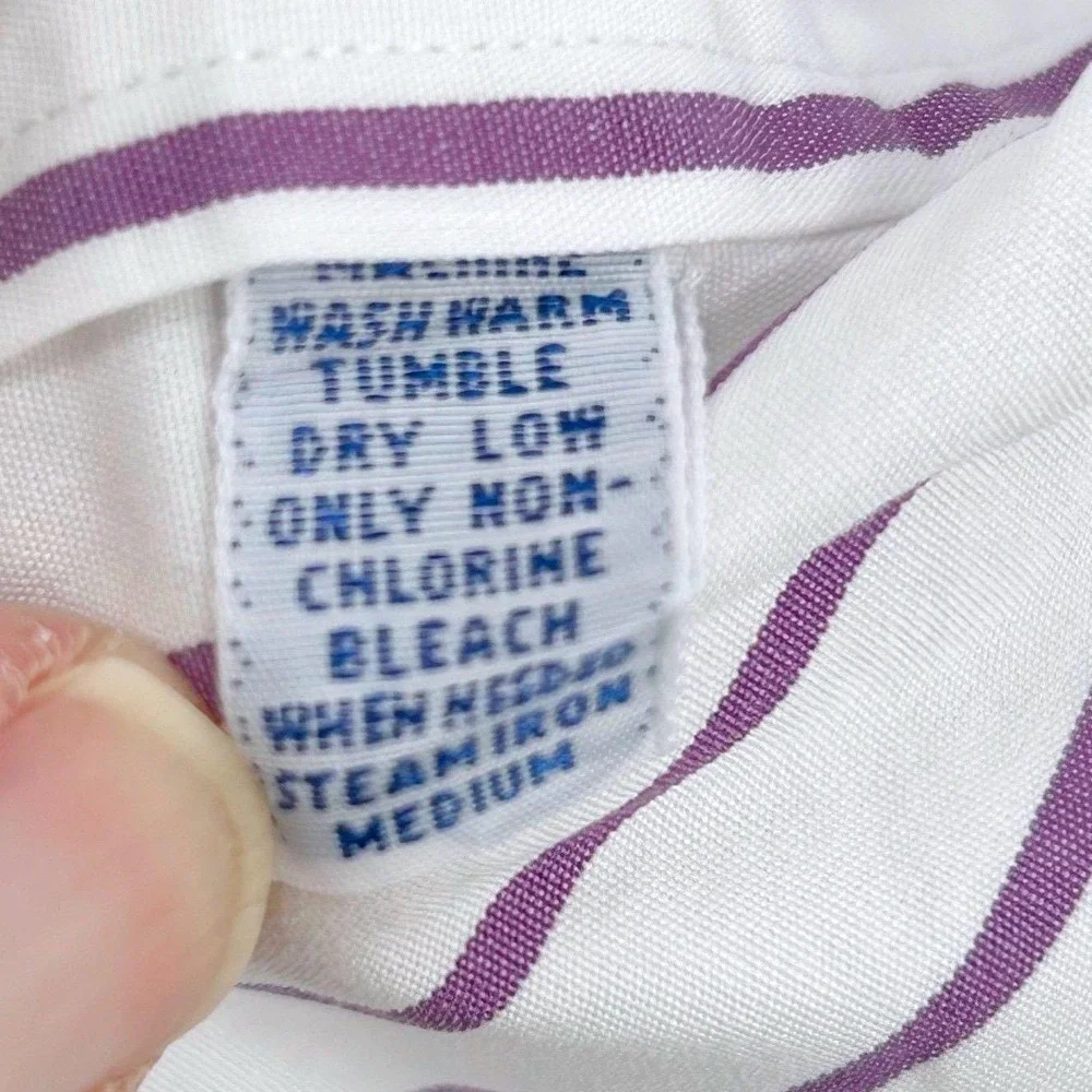Polo Ralph‎ Lauren Button Down Mens 17-35 White Purple Striped Classic Vintage